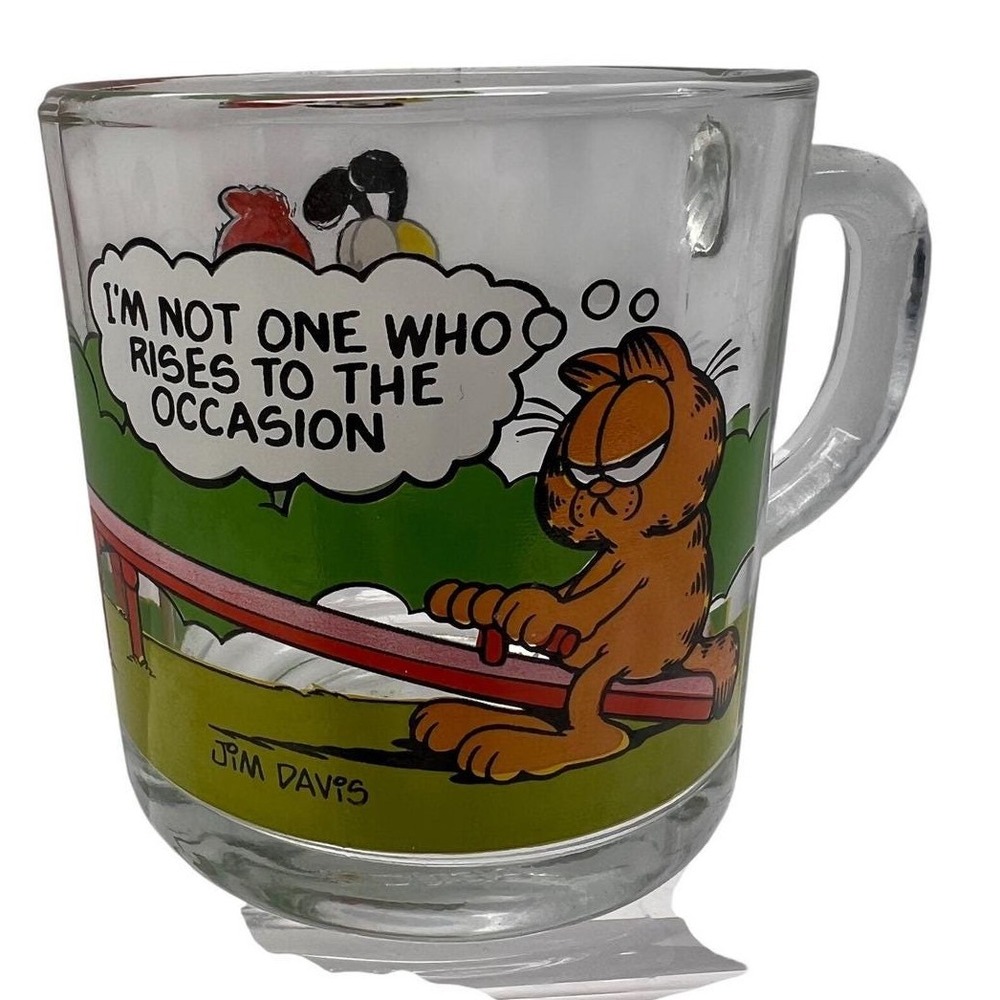 Vintage 80s Garfield McDonald's Mug I'm Not‎ One Who Rises To The Occasion Glass